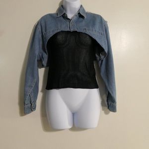LF Furst of a Kind Ultra Cropped Jean Jacket Reworked Vintage Piece OS/OSFM NWT